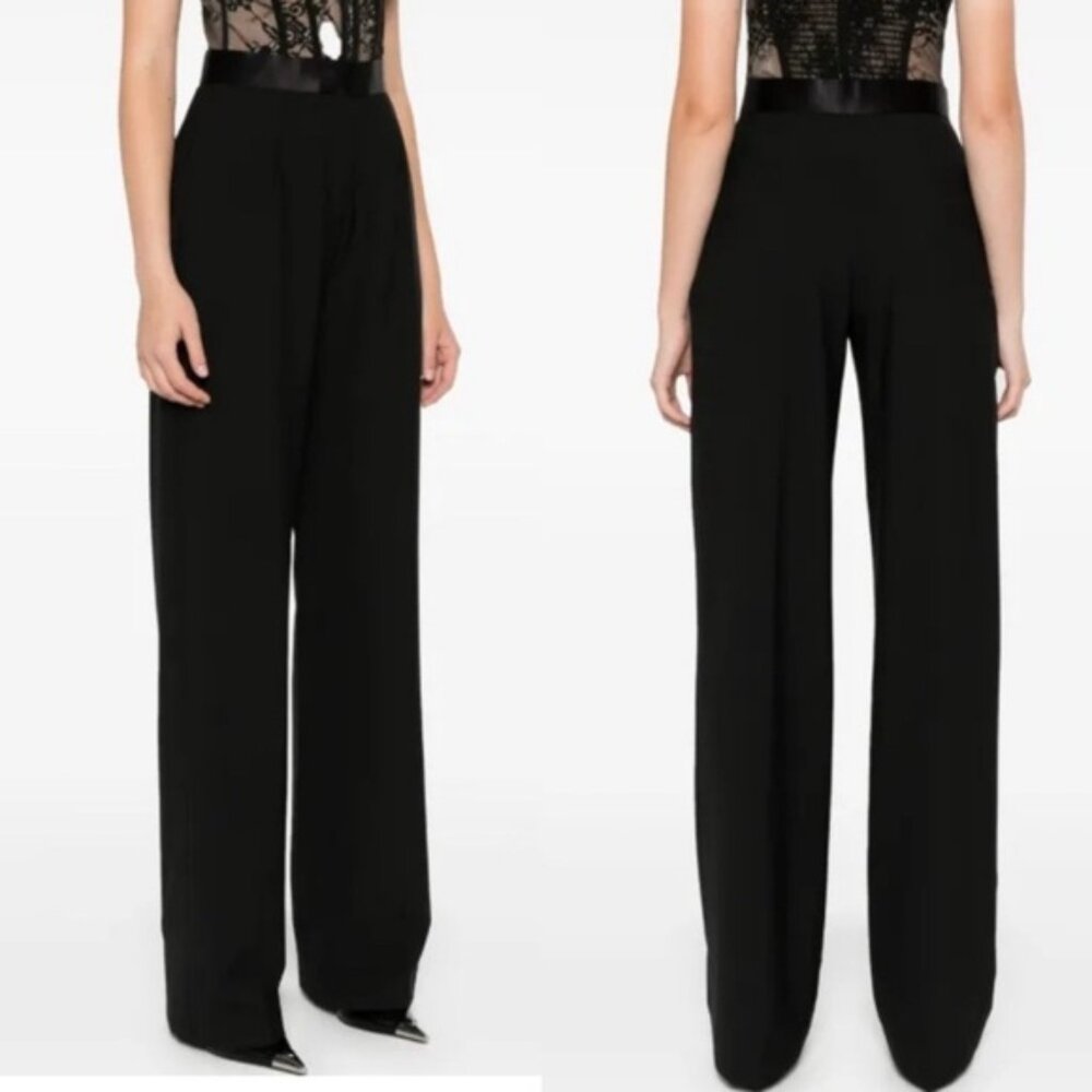 NENSI DOJAKA  BNWOT Satin-trimmed crepe wide-leg pant Made in Italy M